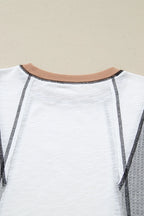 White Contrast Block Knit Patchwork Casual Top