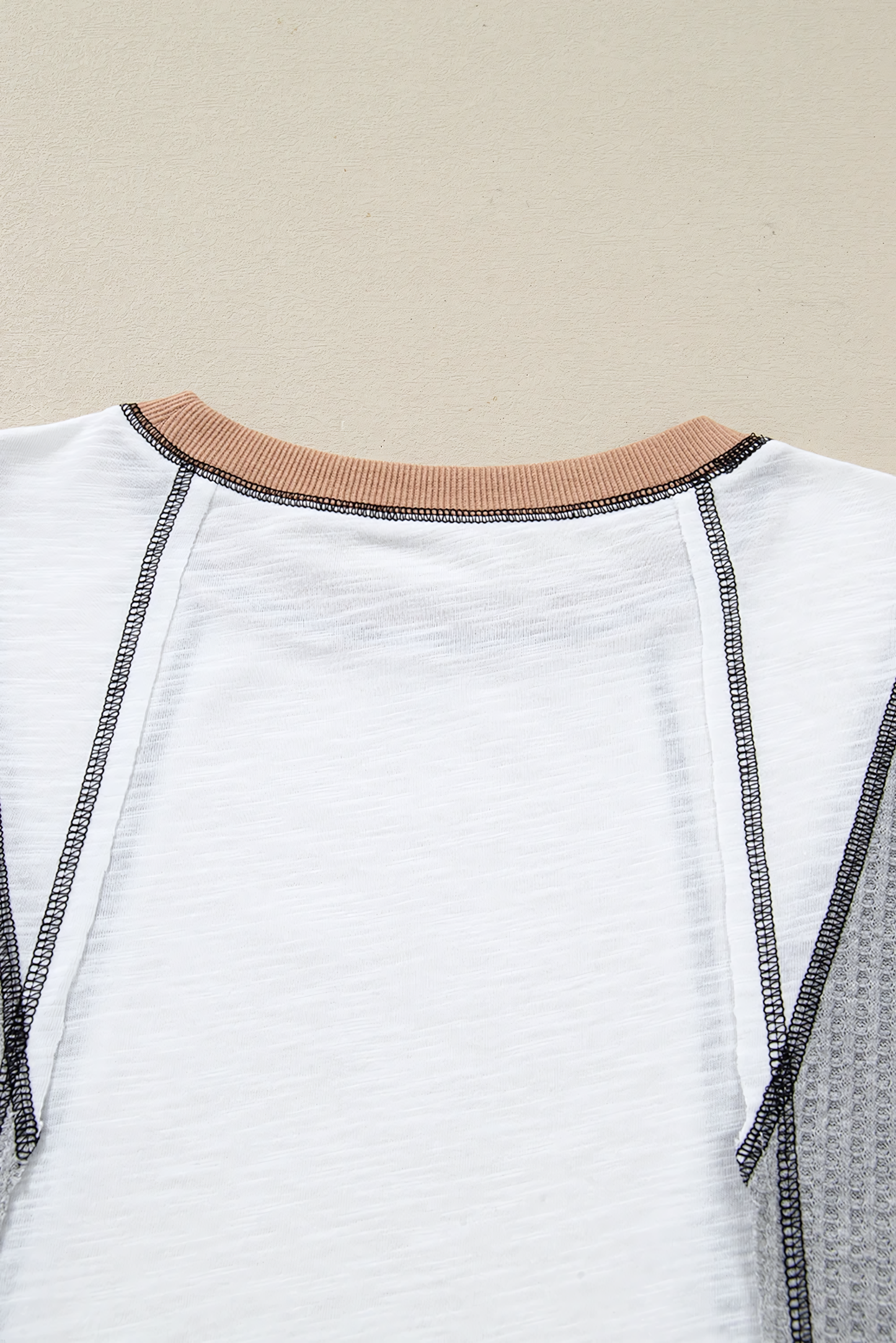 White Contrast Block Knit Patchwork Casual Top