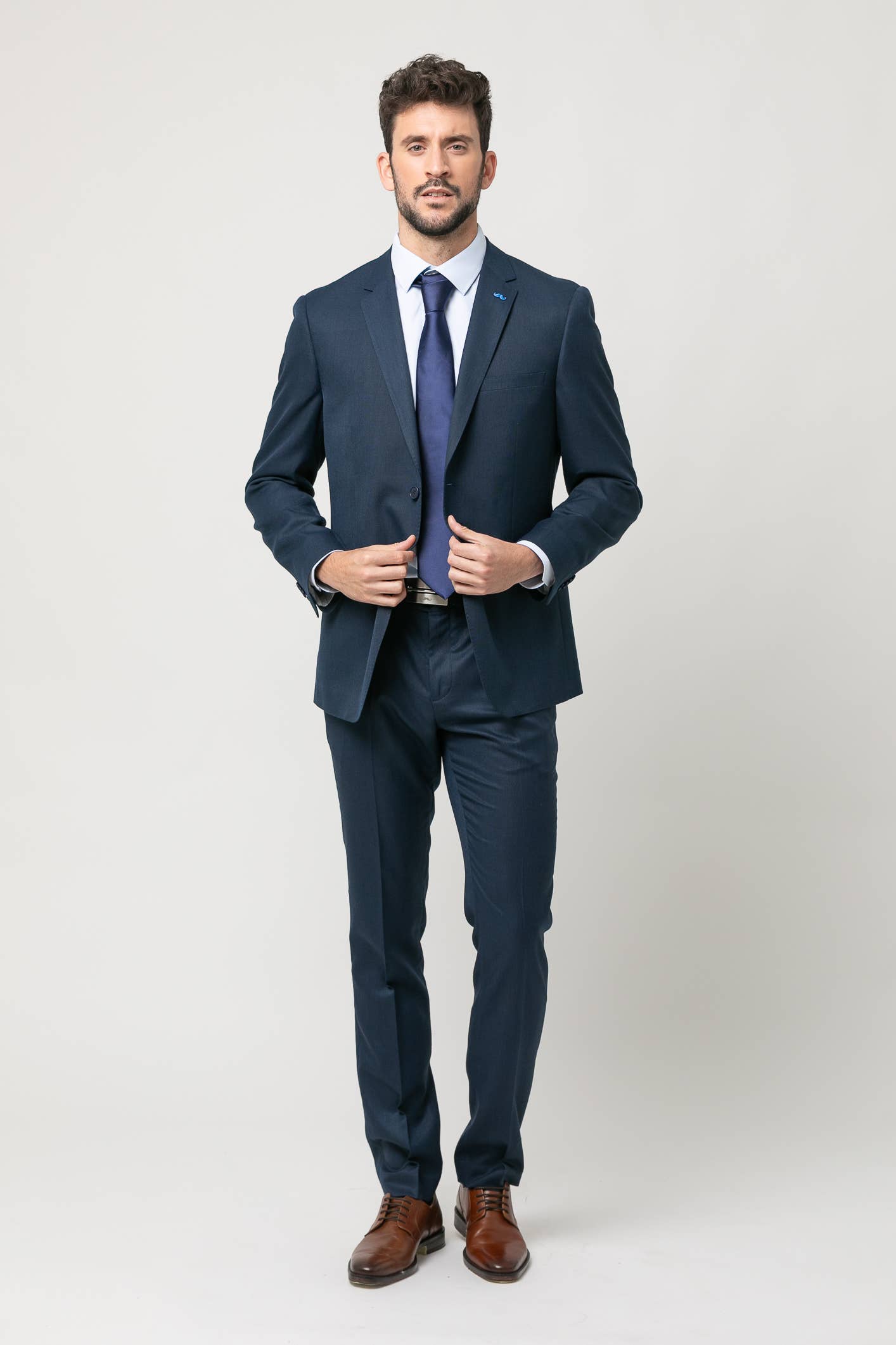 Premium Navy Blue Slim Fit Stretch Suit - Modern Faux Plain Design for Men