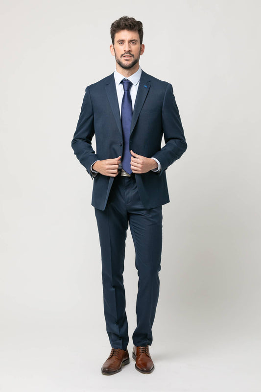 Premium Navy Blue Slim Fit Stretch Suit - Modern Faux Plain Design for Men
