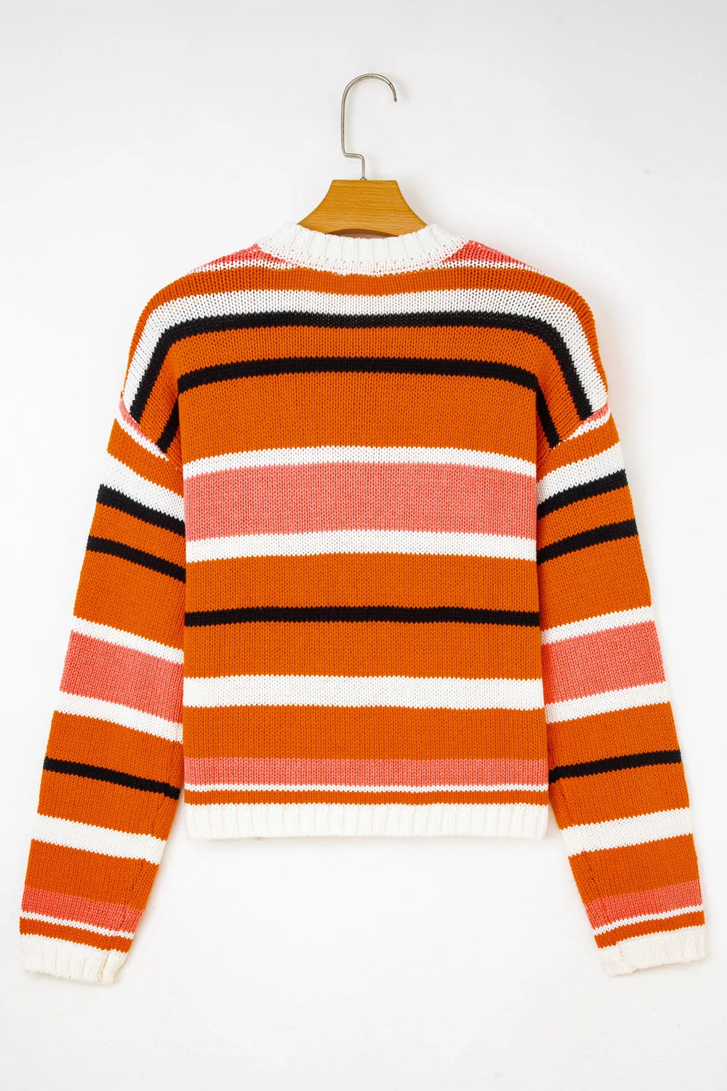 Orange Stripe Drop Shoulder Cropped Pullover