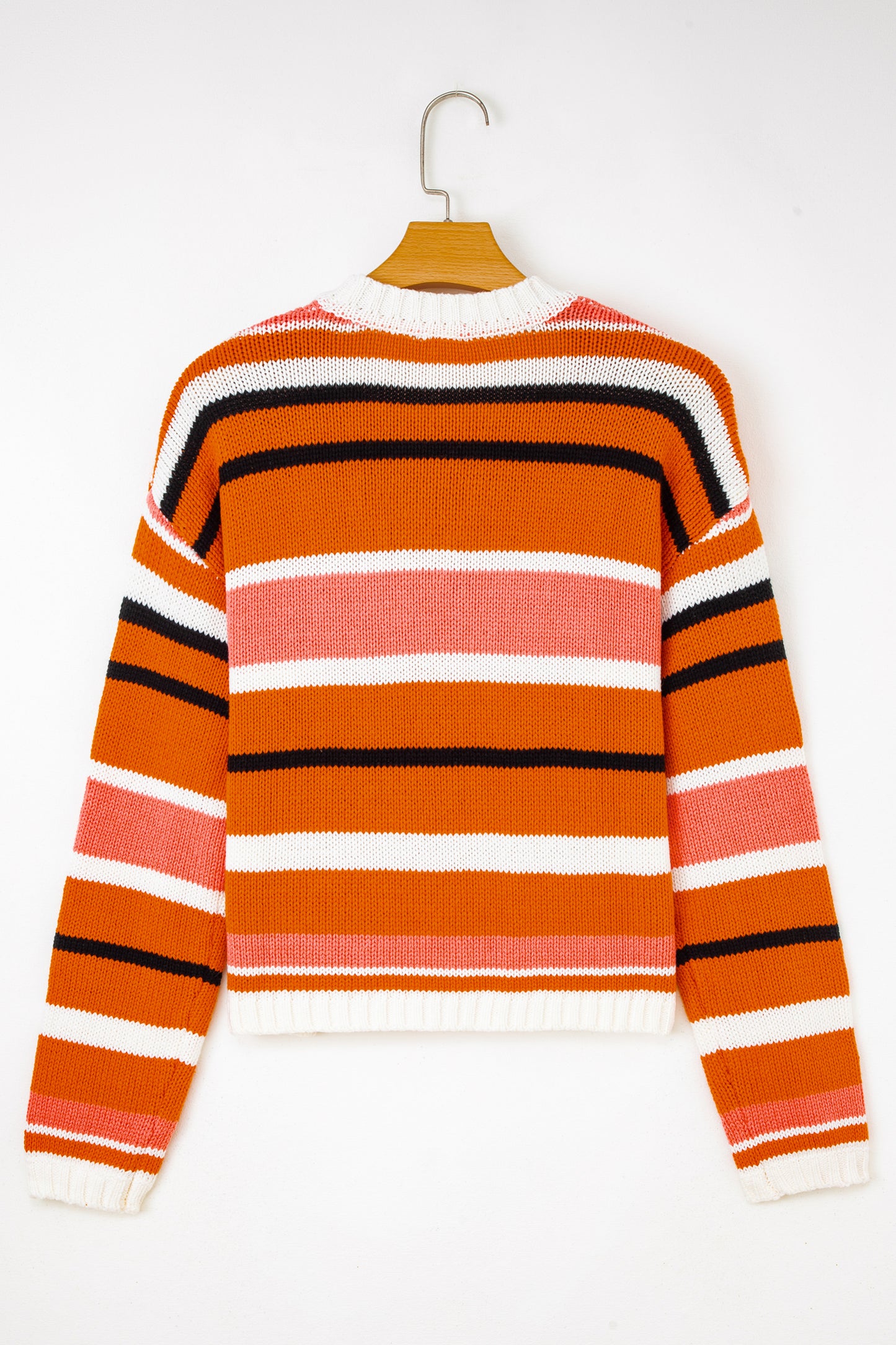 Orange Stripe Drop Shoulder Cropped Pullover