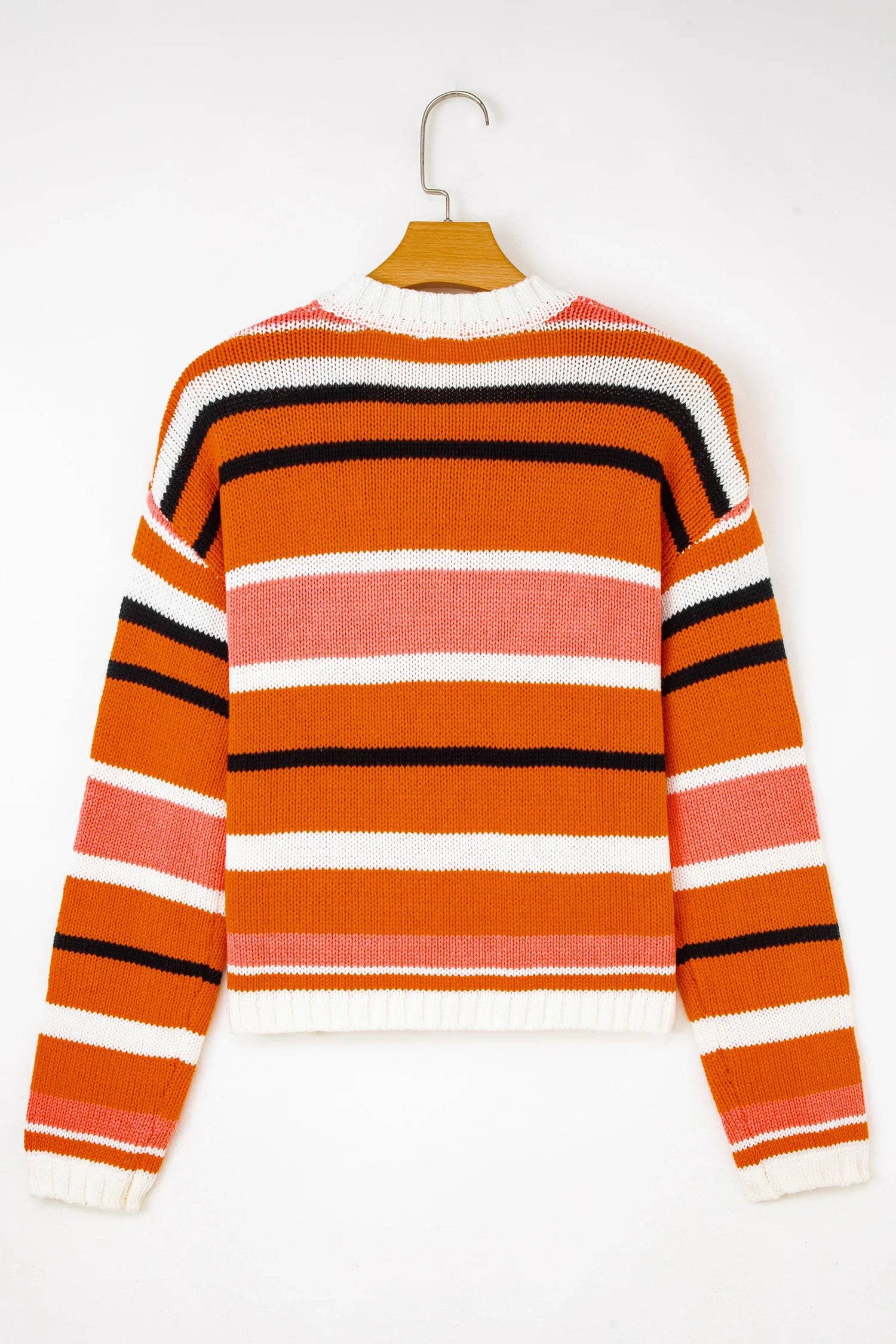 Orange Stripe Drop Shoulder Cropped Pullover