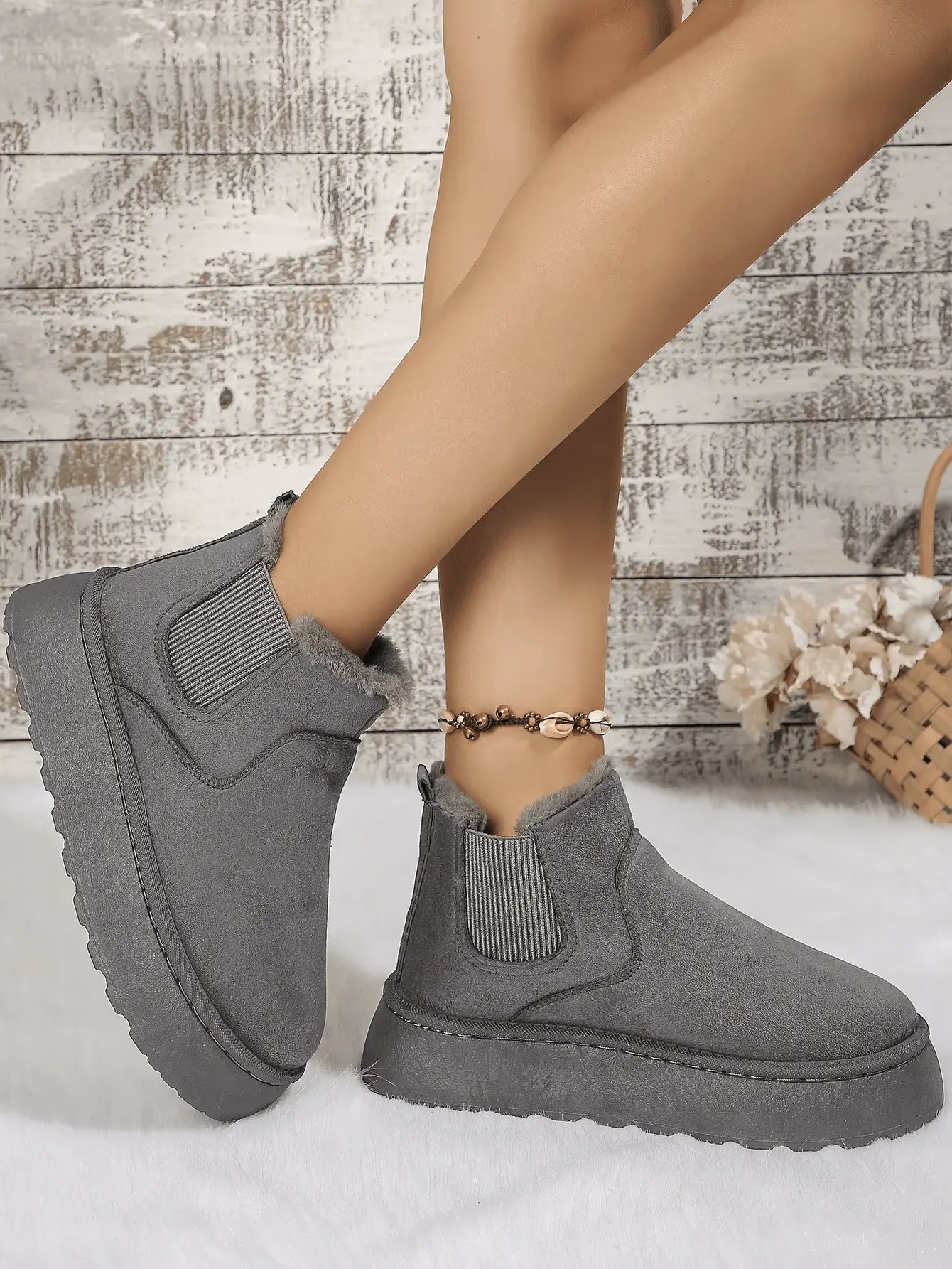 2PCS Cozy Height Increasing Ankle Thick-Soled Boots - IVORYNN
