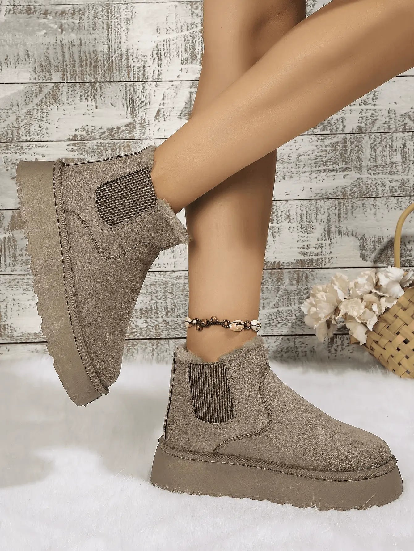 2PCS Cozy Height Increasing Ankle Thick-Soled Boots - IVORYNN