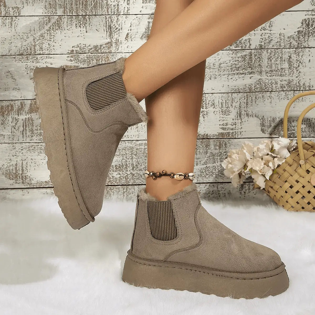 2PCS Cozy Height Increasing Ankle Thick-Soled Boots - IVORYNN