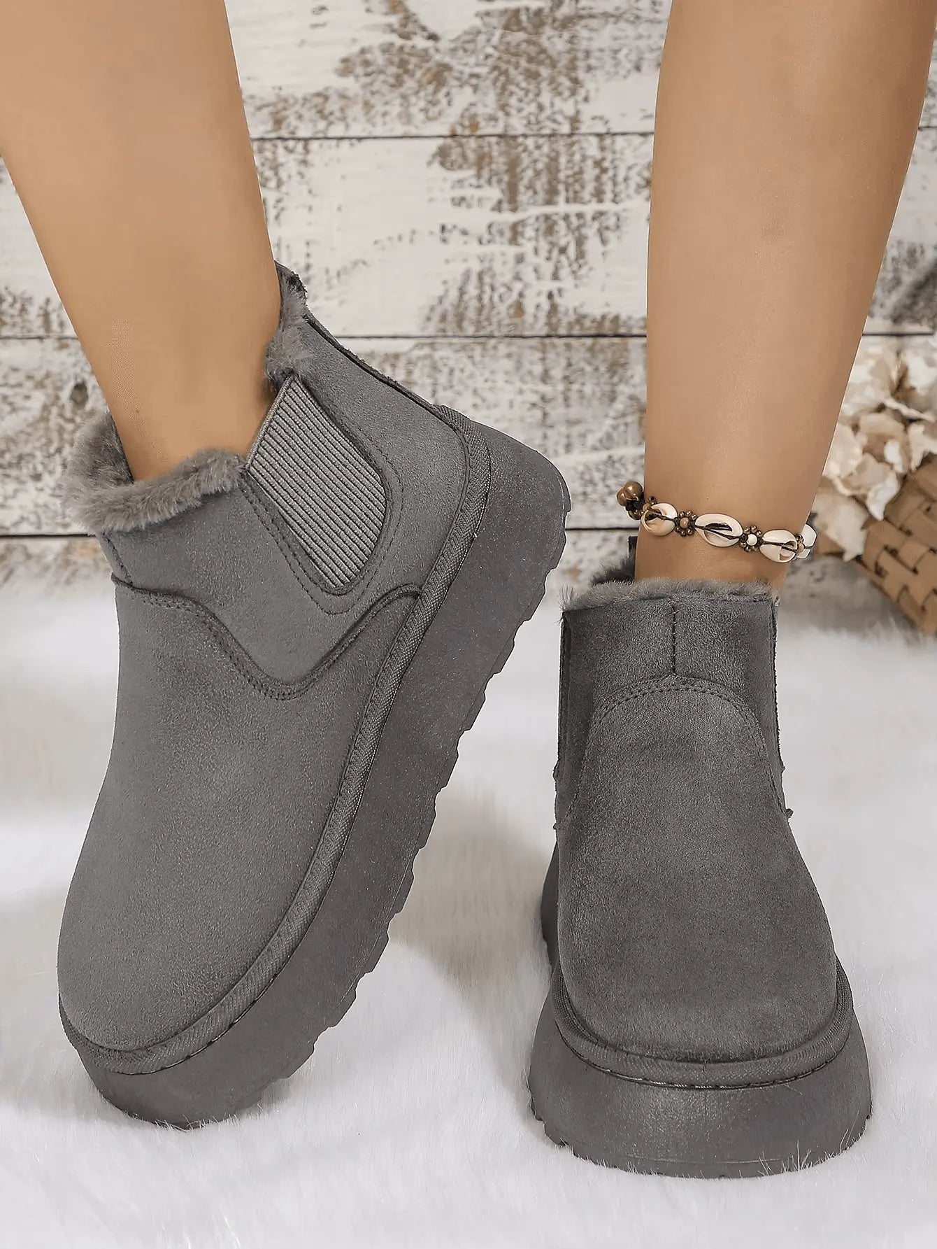 2PCS Cozy Height Increasing Ankle Thick-Soled Boots - IVORYNN