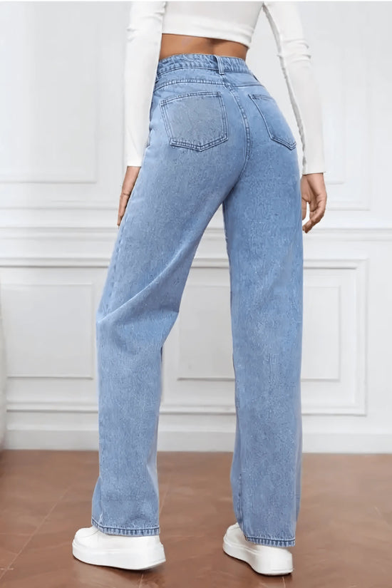 2PCS Vintage High Waist Loose and Stretchy Denim Pants - IVORYNN