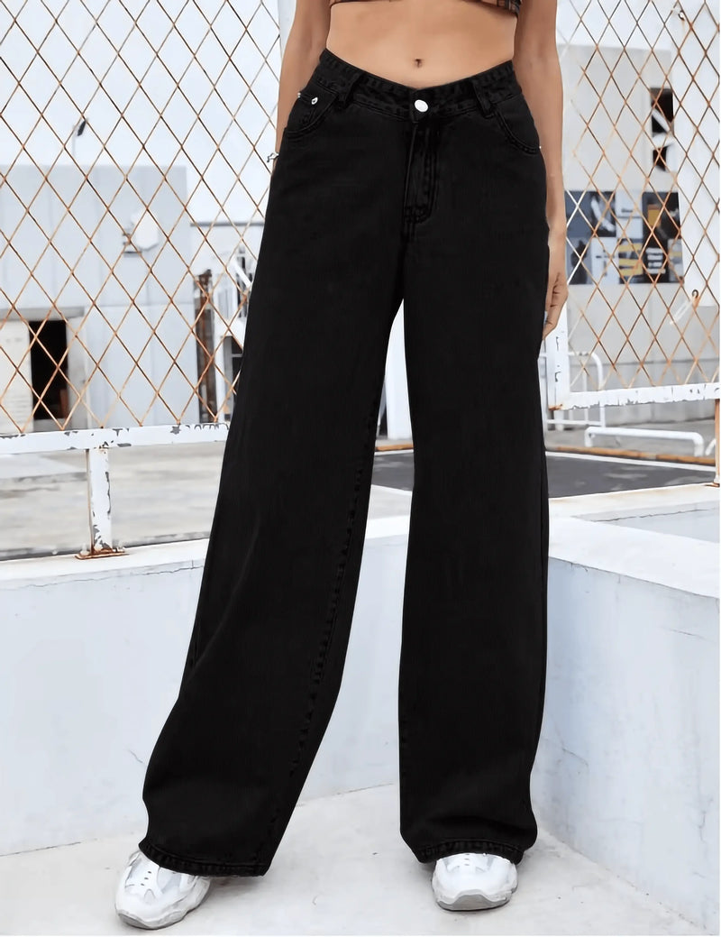 2PCS Vintage High Waist Loose and Stretchy Denim Pants - IVORYNN