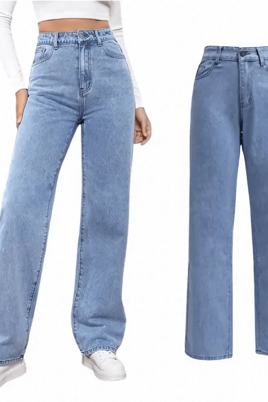 2PCS Vintage High Waist Loose and Stretchy Denim Pants - IVORYNN
