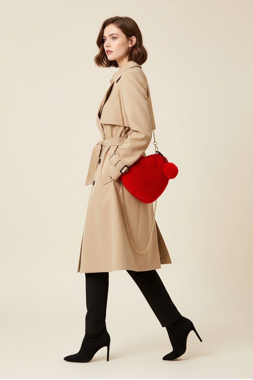Korean Style Red Love Chain Fluff Bag