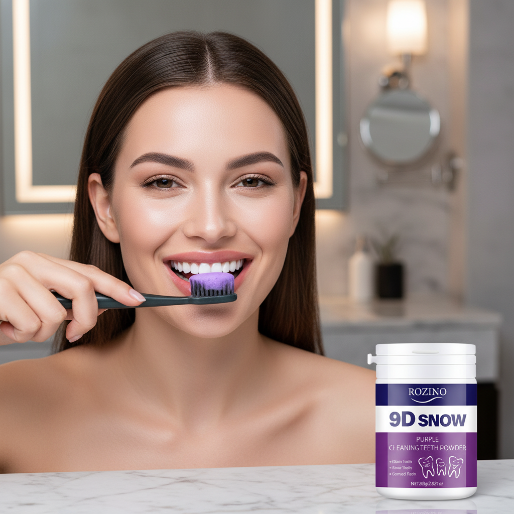 امرأة تستخدم مبيض الأسنان 2