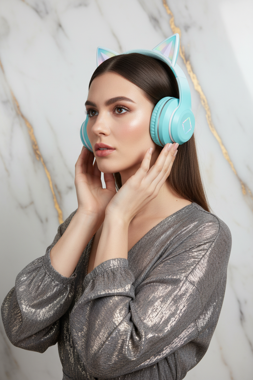 امرأة ترتدي السماعة الفيروزية - لقطة 2