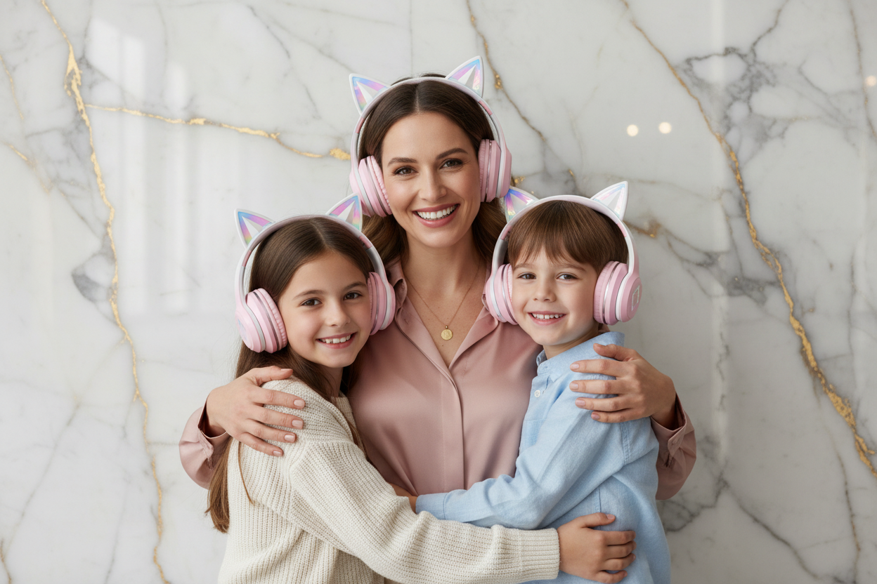 عائلة ترتدي السماعة الوردية - لقطة 2