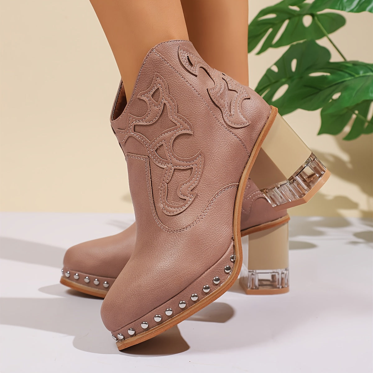 Elegant High Heels Chunky Pink Platform Boot