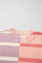 Striped Patchwork Drop Shoulder Pink Sweater