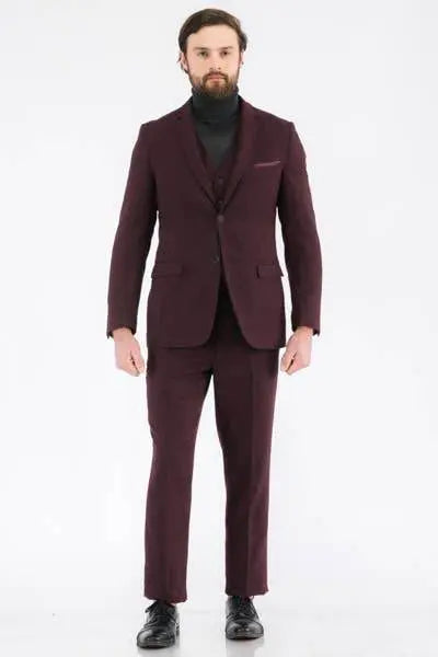 3-Piece Slim Fit Burgundy Suit - IVORYNN