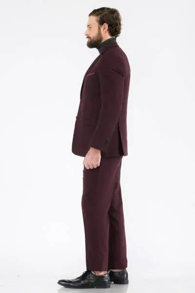 3-Piece Slim Fit Burgundy Suit - IVORYNN