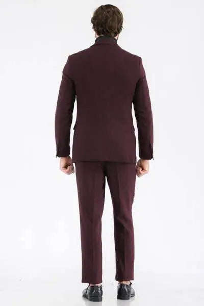 3-Piece Slim Fit Burgundy Suit - IVORYNN