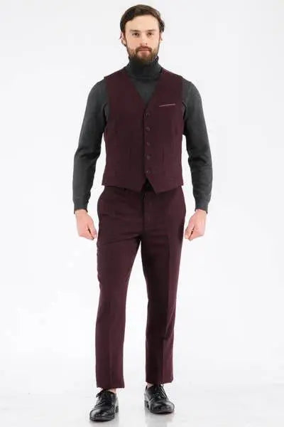 3-Piece Slim Fit Burgundy Suit - IVORYNN