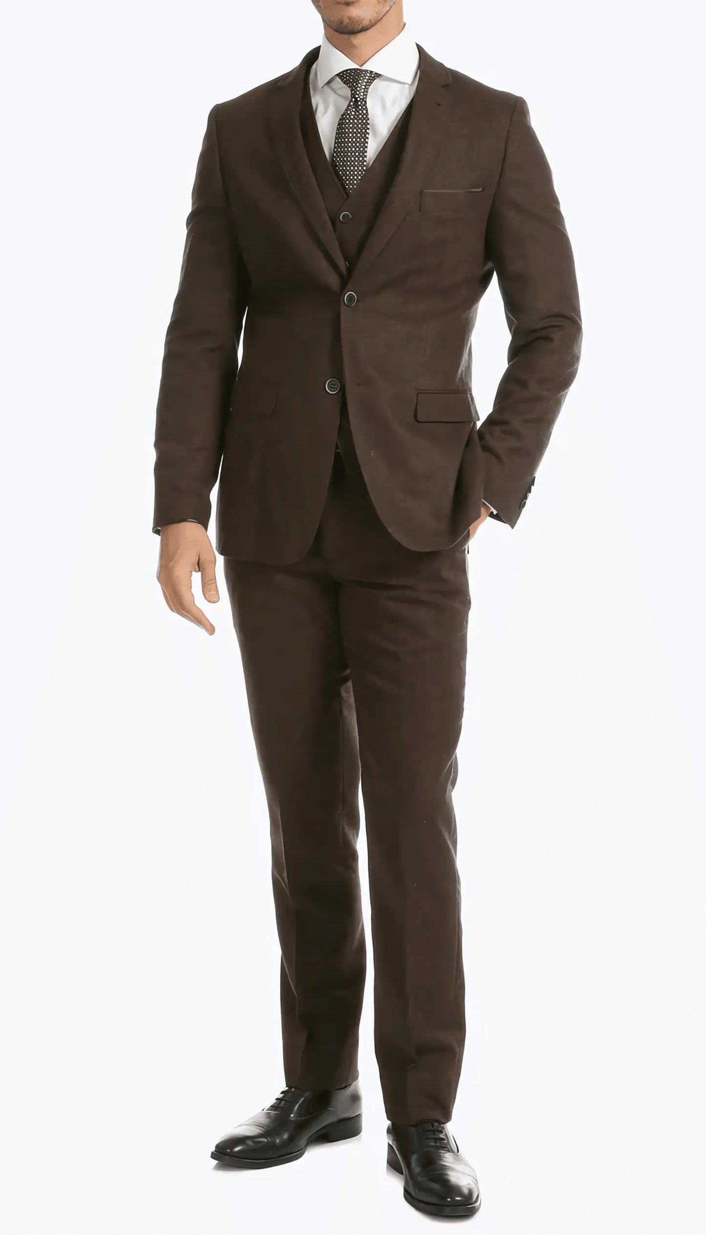 3-Piece Slim Fit Cognac Suit - IVORYNN