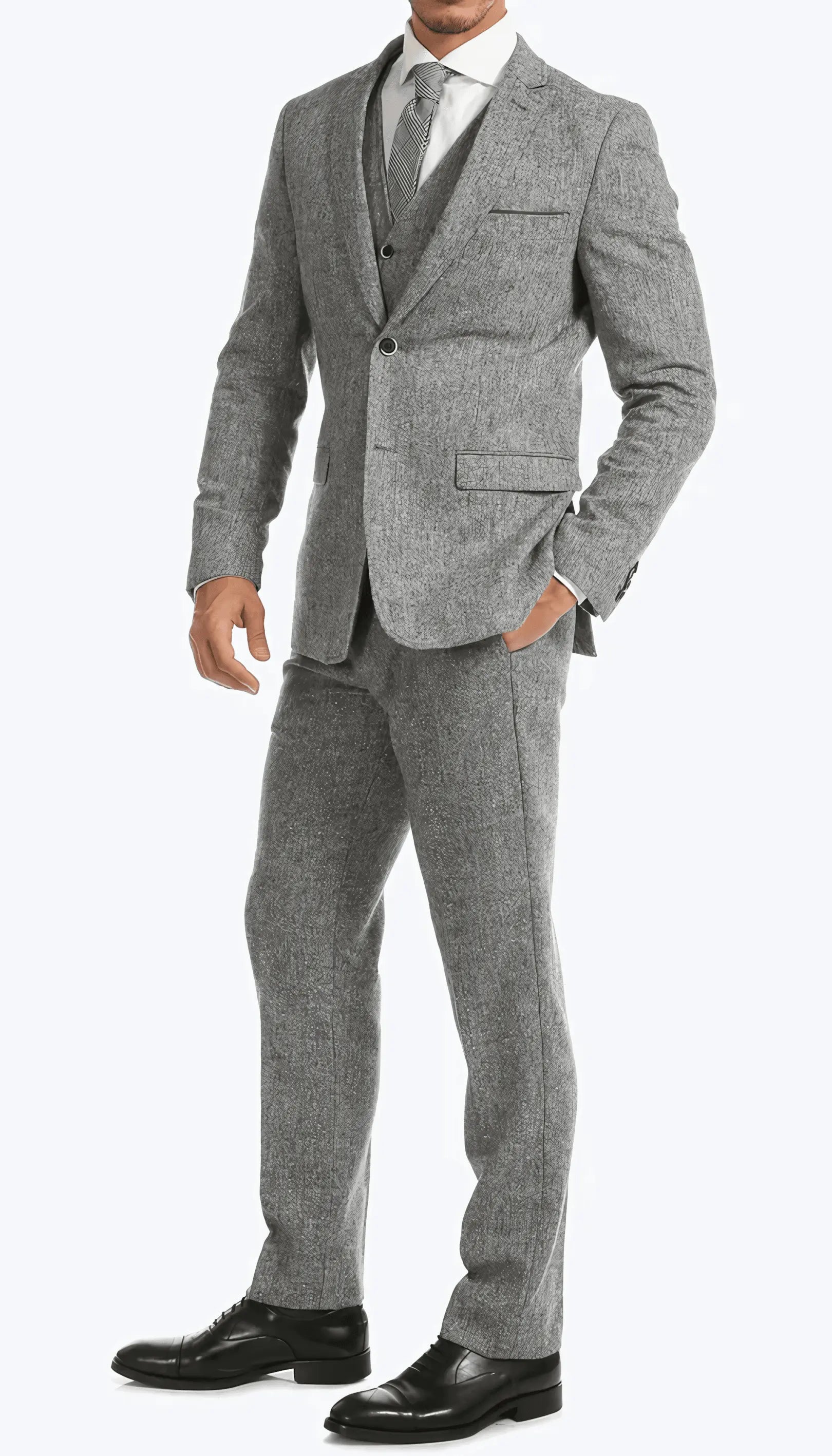 3-Piece Slim Fit Grey Suit - IVORYNN