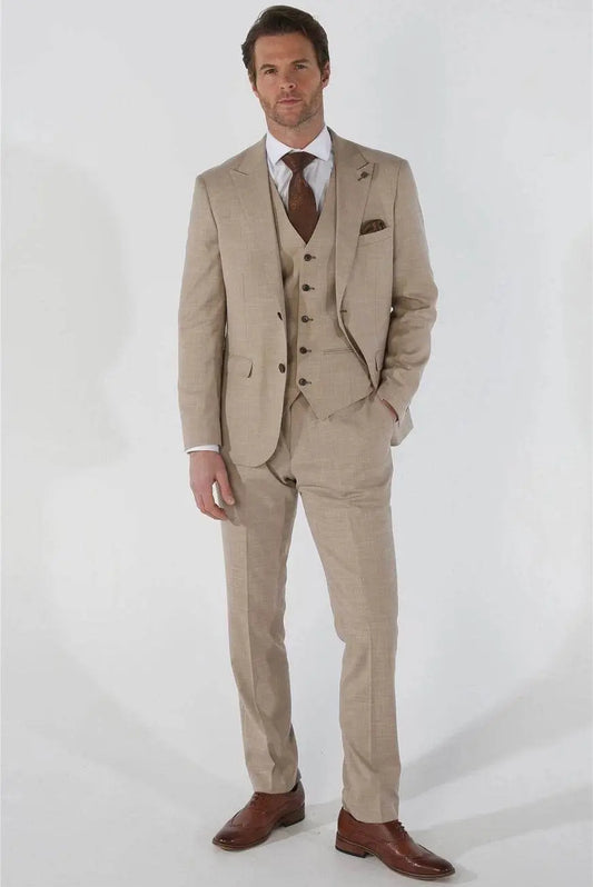 3 Piece Summer Wedding Fit Beige Suit