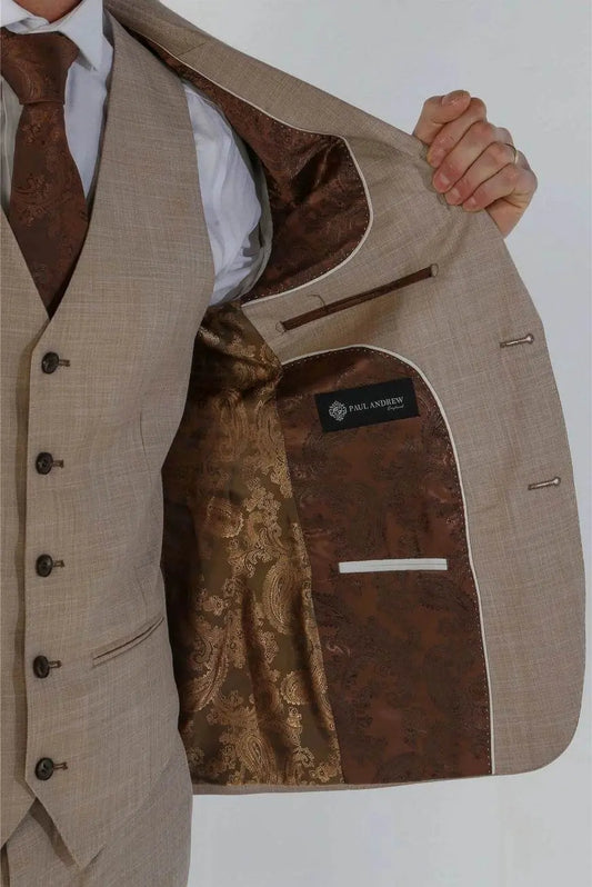 3 Piece Summer Wedding Fit Beige Suit