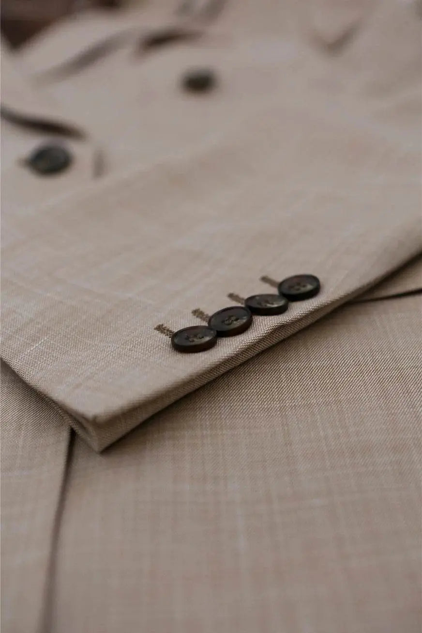 3 Piece Summer Wedding Fit Beige Suit - IVORYNN