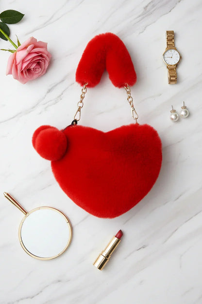 Korean Style Red Love Chain Fluff Bag