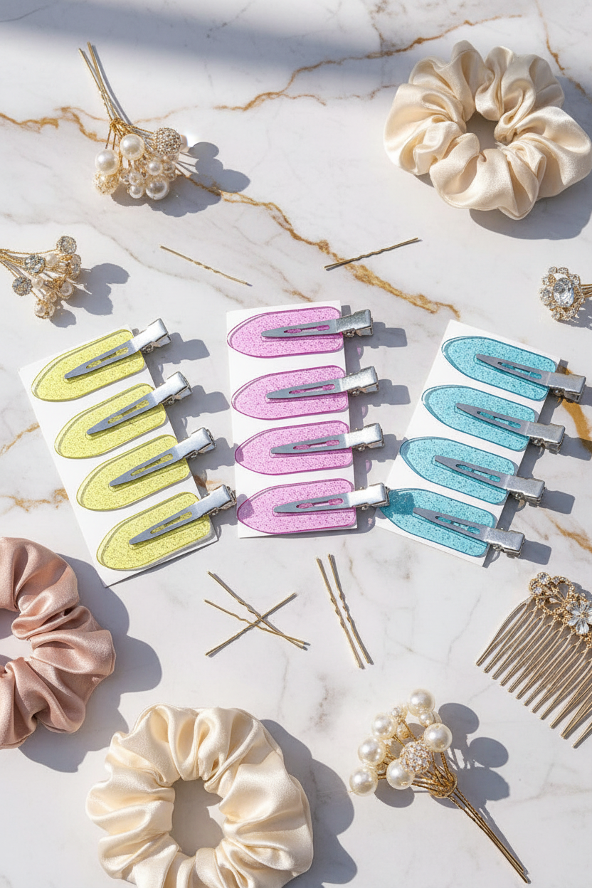 3 Glitter Hair Clips Sets - Marble Background