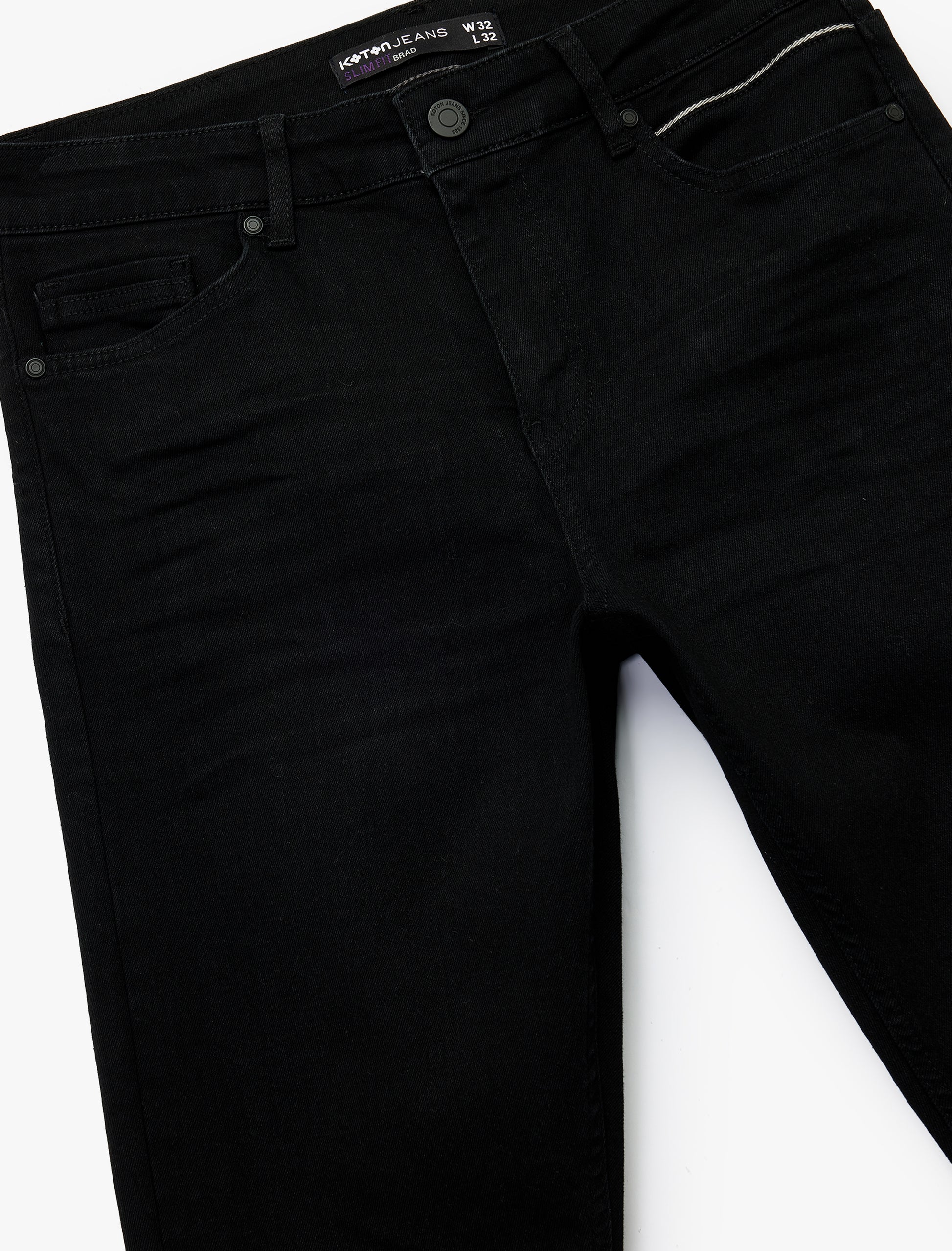 Koton Men's Black Cotton Slim Fit Brad Jeans - Regular Waist Stretch Denim