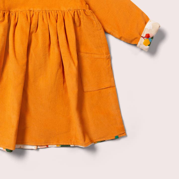 Kids Reversible Corduroy Pocket Dress - Golden Ochre - Organic Cotton