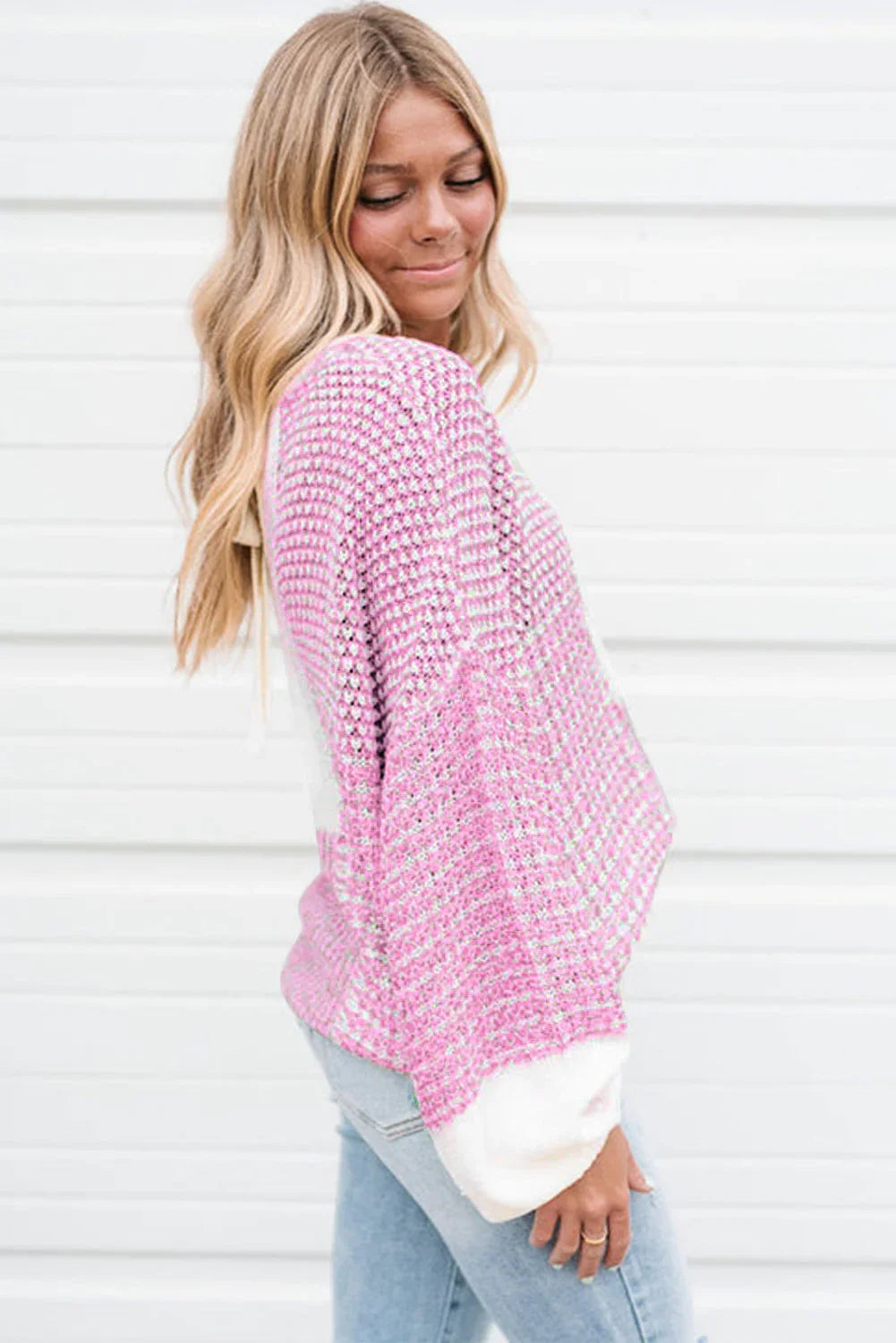 Tie Back Drop Shoulder Pink Knit Sweater