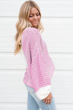 Tie Back Drop Shoulder Pink Knit Sweater