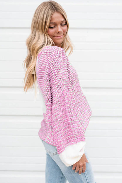 Tie Back Drop Shoulder Pink Knit Sweater
