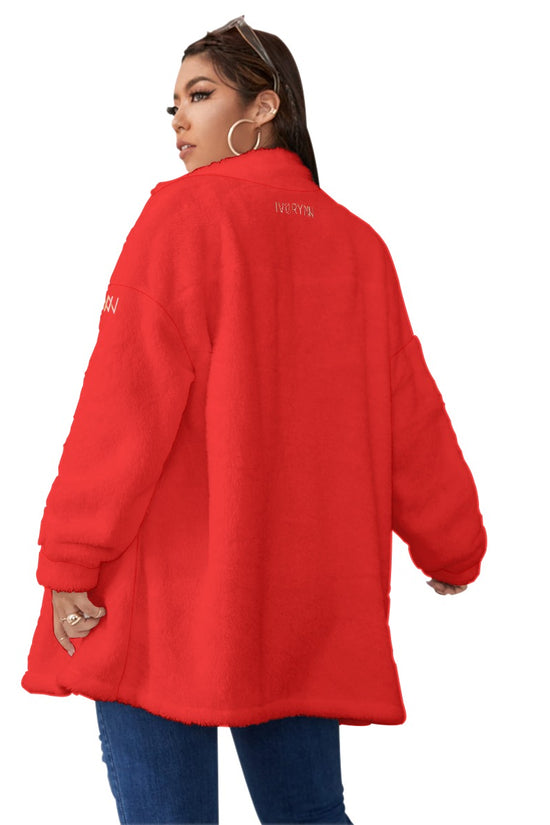 Borg Fleece Red Coat With Zipper Closure