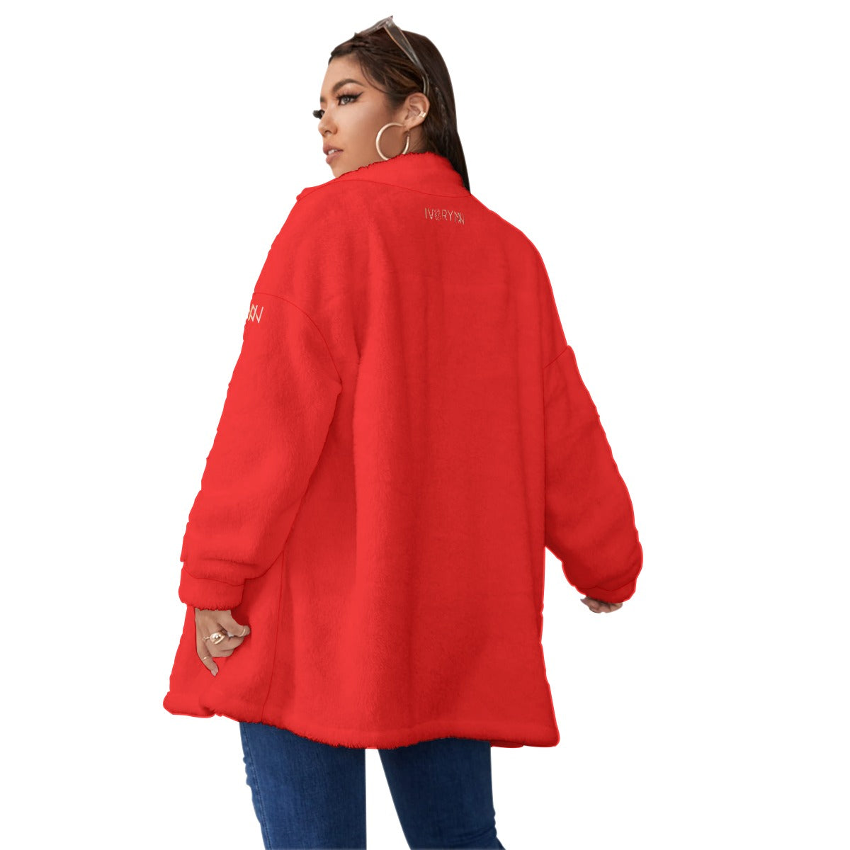 Borg Fleece Red Coat With Zipper Closure