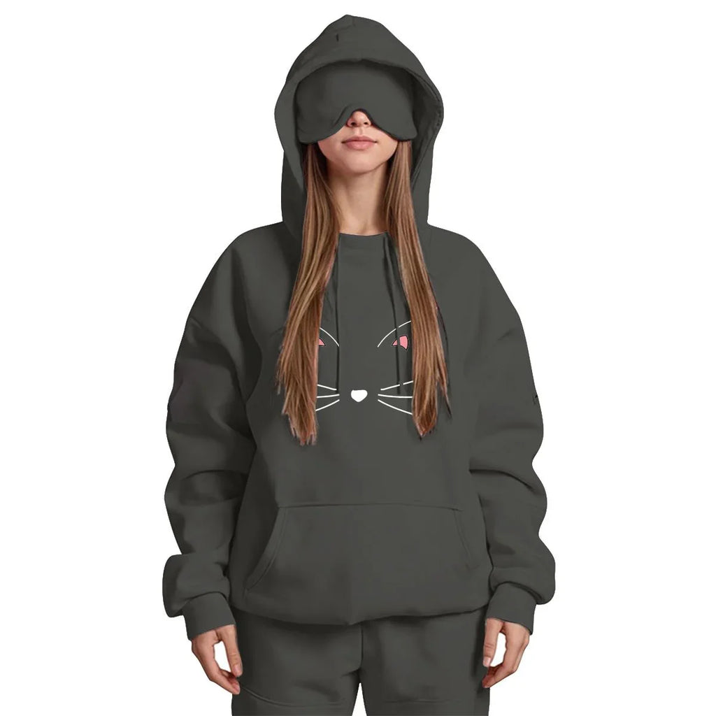 Travel Nap Gray Hoodie with Built-in Eye Mask