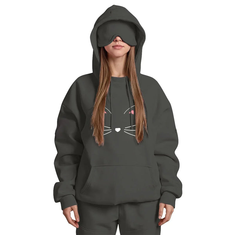 Travel Nap Gray Hoodie with Built-in Eye Mask