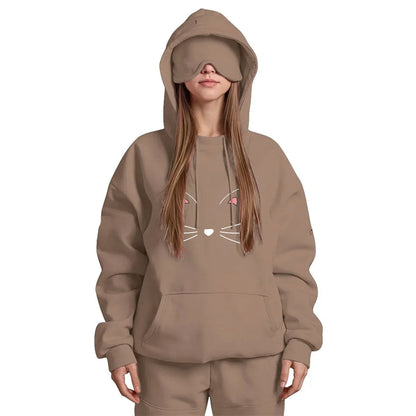 Travel Nap Dark Brown Hoodie with Built-in Eye Mask
