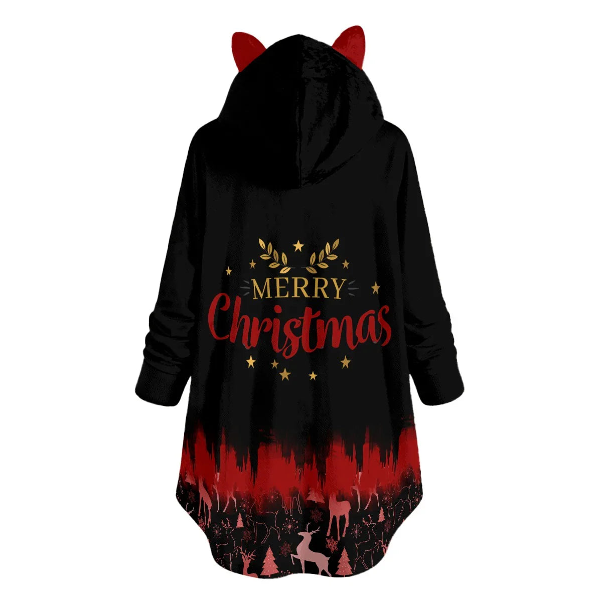 Merry Christmas black Flannel Hoodie with Cat Ears