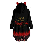Merry Christmas black Flannel Hoodie with Cat Ears