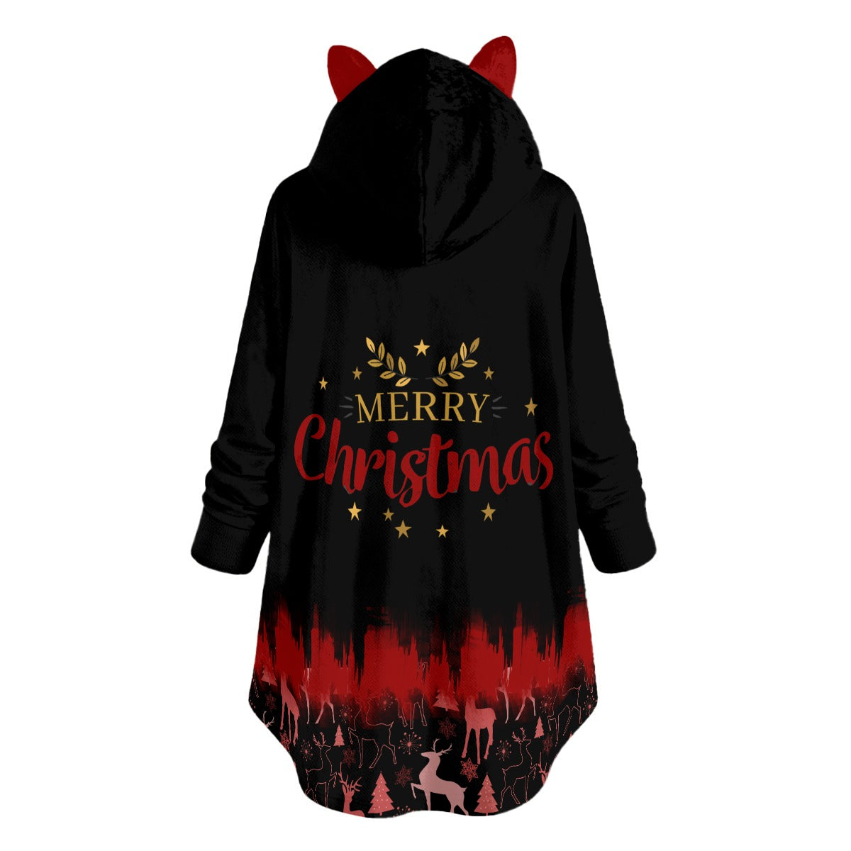Merry Christmas black Flannel Hoodie with Cat Ears