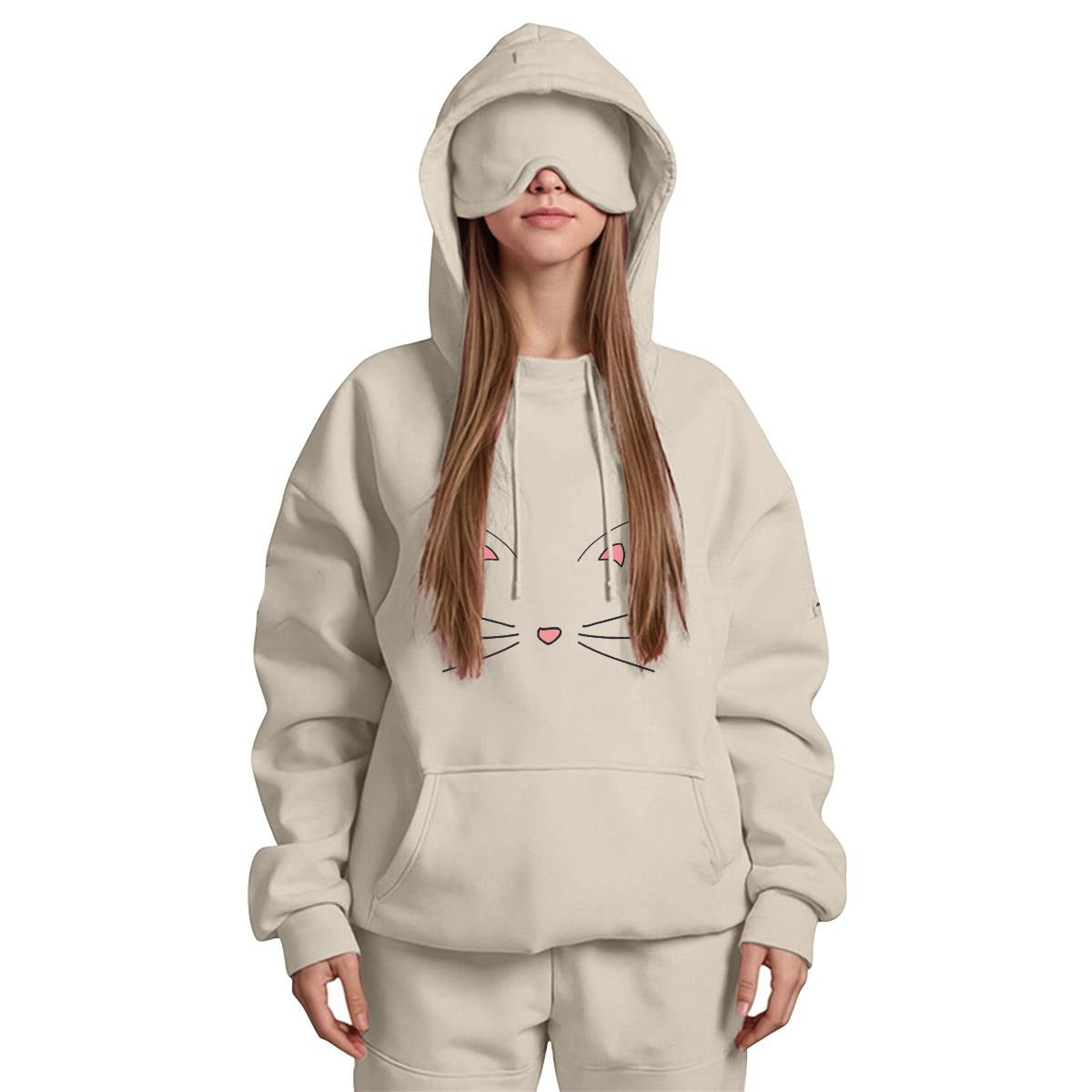 Travel Nap Soft Cream Hoodie with Built-in Eye Mask