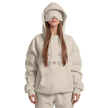Travel Nap Soft Cream Hoodie with Built-in Eye Mask