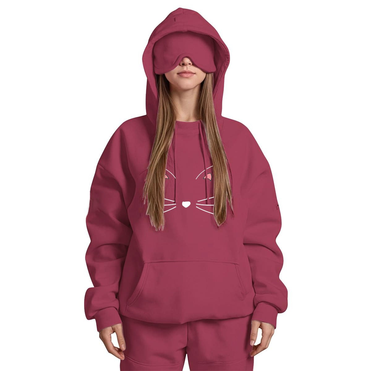 Travel Nap Red Wine Hoodie with Built-in Eye Mask