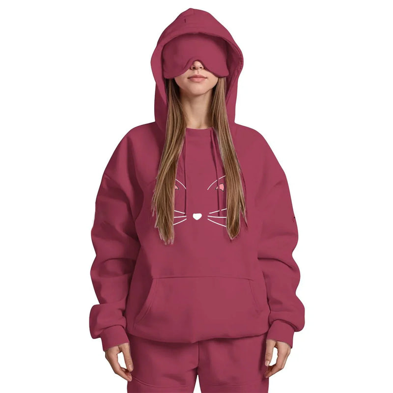 Travel Nap Red Wine Hoodie with Built-in Eye Mask