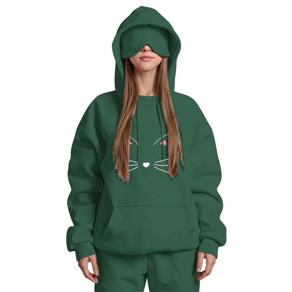 Travel Nap Grass Green Hoodie with Built-in Eye Mask