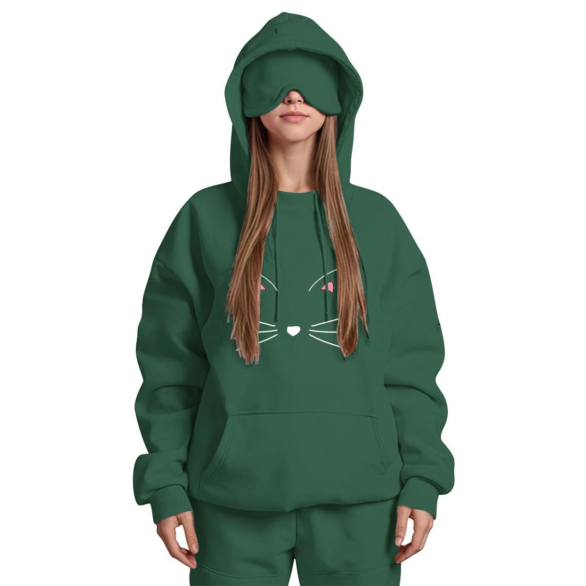 Travel Nap Grass Green Hoodie with Built-in Eye Mask